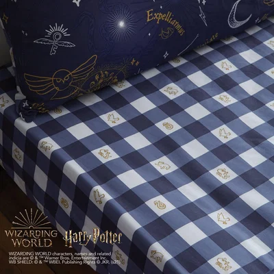 Dunelm Harry Potter Hogwarts Checked Fitted Sheet Dark Blue