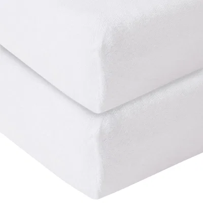 John Lewis John Lewis & Partners GOTS Fitted Terry Cotbed Sheet, 70 x 140cm, Pack of 2, White