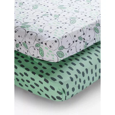 John Lewis ANYDAY John Lewis & Partners Panda Print Fitted Cotton Sheet, Pack of 2