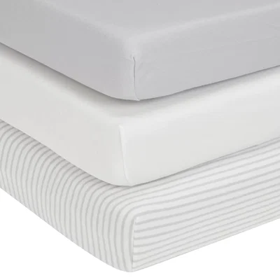 John Lewis John Lewis & Partners Seconds GOTS Organic Fitted Cotbed Sheets, 3 Pack, Grey/Stripe
