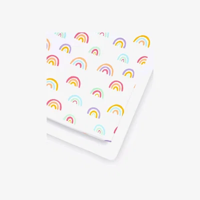 John Lewis Snüz Baby Rainbow Cot/Cotbed Fitted Sheets, 2 Piece Set, Multi/White