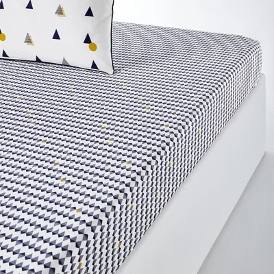 La Redoute Digna Geometric Printed Cotton Percale Fitted Sheet