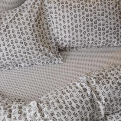 The Rug Seller Rae Leaf Fitted Sheet By Murmur in Heather Grey
