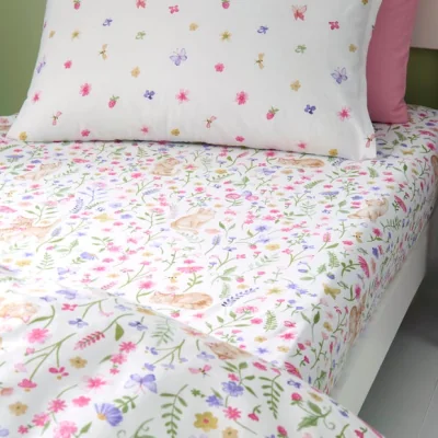 Dunelm Set of 2 Floral Kitty Cats Fitted Sheets