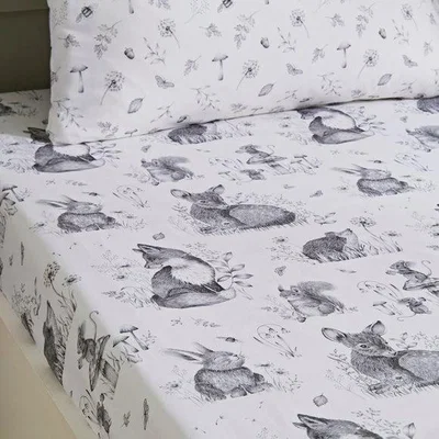 Dunelm Pack of 2 Sketched Woodland 100% Cotton Fitted Sheets