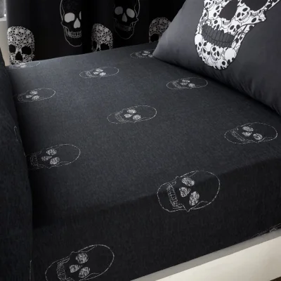 Habitat Catherine Lansfield Skulls Black Kids Fitted Sheet - Single