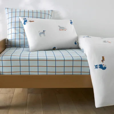 La Redoute Team Chiens Child's Fitted Sheet in Washed Cotton with 25cm Flap and Dogs Print