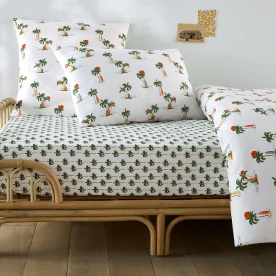La Redoute Tapahi Palm Tree Print 50% Recycled Cotton Child's Fitted Sheet with 25cm Flap