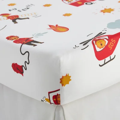 La Redoute Pompier Bis Child's Fitted Sheet in 30% Recycled Cotton with Firefighters Print and 25cm Flap