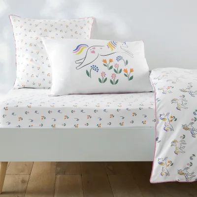 La Redoute Tamila Child's Fitted Sheet Iin 50% Recycled Cotton with 25cm Flap and Unicorns Print