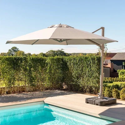 Cuckooland Maze Rattan Zeus 3.5m Round Rotating Cantilever Parasol With LED Lights - Taupe