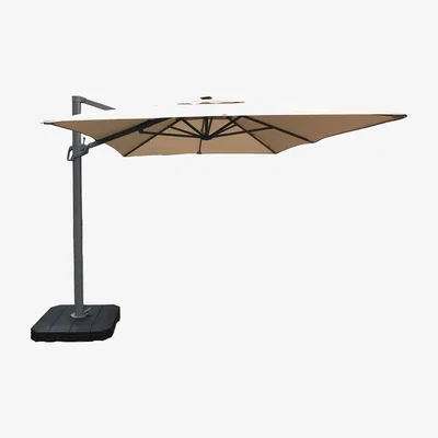 Cuckooland Maze Rattan Atlas 2.4m x 3.3m Rectangular Rotating Cantilever Parasol With LED Lights - Beige