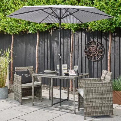 Dunelm 2.4m Dogtooth Printed Parasol Black and white