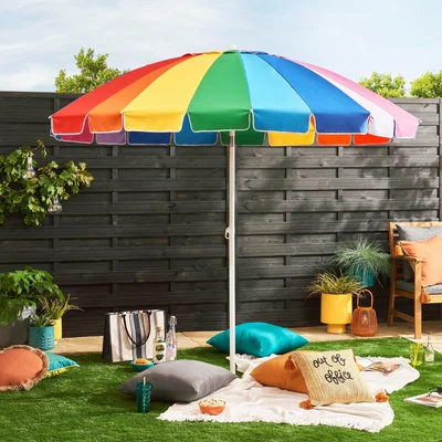 Dunelm 2.5m Rainbow Crank Beach Parasol Multi Coloured
