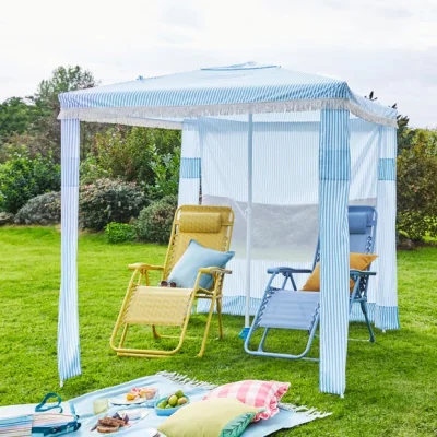 Dunelm Riviera Blue and White Striped Cabana Parasol
