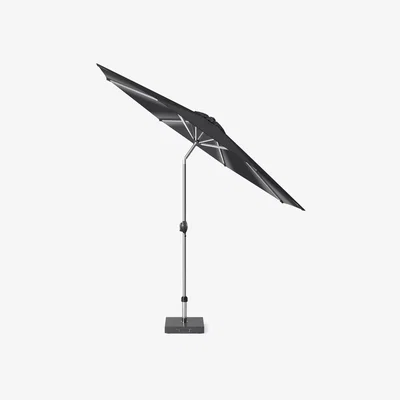 Dunelm Glow Defender 3m Round Centre Pole Parasol with Rome Polished Black Granite Base Grey