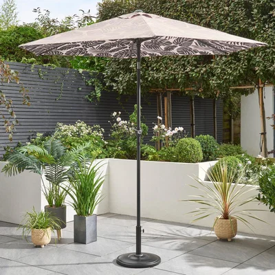 Dunelm 2.4m Paradise Printed Parasol Black and white