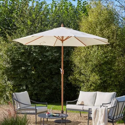 Dunelm 2.7m Cream Parasol with Wood Effect Pole