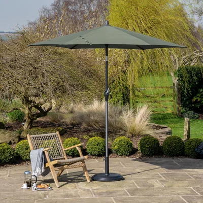 Dunelm Riva 2.5m Round Parasol with Rome Polished Black Granite Wheeled Parasol Base Olive