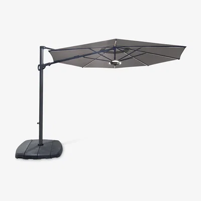 John Lewis KETTLER Free Arm Tilt Canopy LED Light Freestanding Garden Parasol with Base, 3.3m