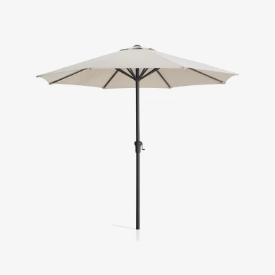 Kave Home Milna beige parasol with central pole and graphite steel structure Ø300cm
