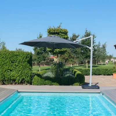 Olivia's Maze Rattan Zeus Cantilever Round Canopy Parasol Charcoal