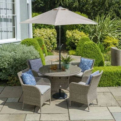 Downtown LG Outdoor Monaco Sand 4 Seat Dining Set With 2.5m Parasol
