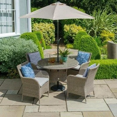 Downtown LG Outdoor Monaco Sand Garden Dining Set and Parasol 4 Seater, 2.5m