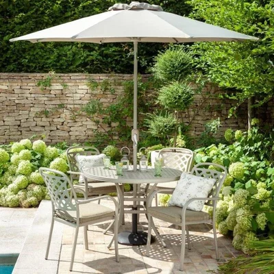 Downtown Hartman Berkeley 4 Seater Round Dining Set and Parasol - Maize In Cream