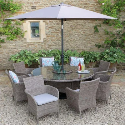 Downtown LG Outdoor Monaco Sand 8 Seat Dining Set With Lazy Susan And 3m Parasol