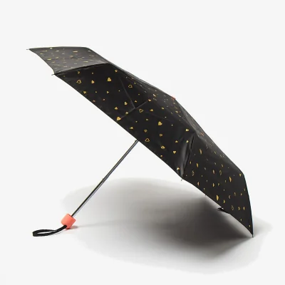 Oliver Bonas Metallic Gold Hearts Black Umbrella