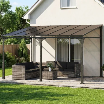 The Range 4 x 3 m Metal Lean-to Pergola - Brown