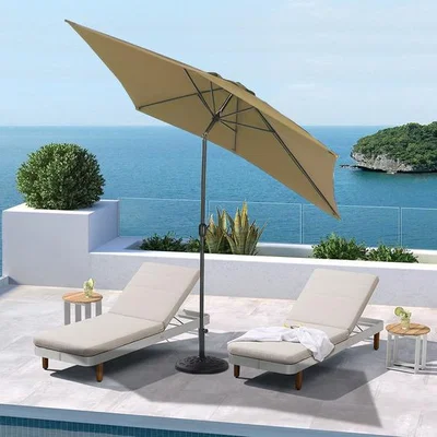 The Range 3M Rectangular Traditional Parasol with Base - Khaki