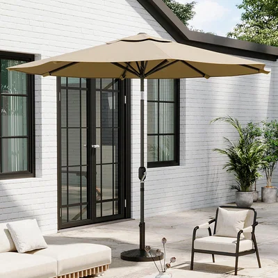 The Range 3 Meter Traditional Parasol with Resin Base - Khaki