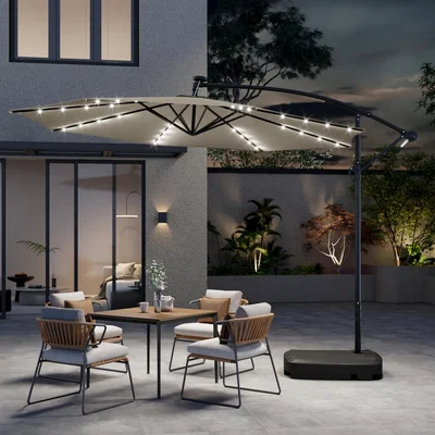 The Range 32 LED Lights Parasol and Fillable Base with Wheels - Beige