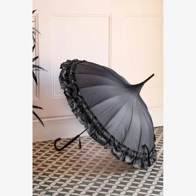 Rockett St George Boutique Black Frilled Edge Umbrella