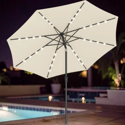 The Range 2.7 m Solar LED Garden Parasol, UPF 50+, Tilting Crank - Beige