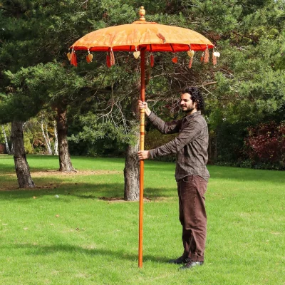 The Range Bali Patio Parasol 1.5m Cotton Orange - Handmade Outdoor Shade - Orange