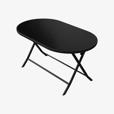 The Range Oval Garden Metal Folding Table with Parasol Hole - Black