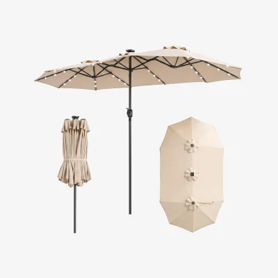The Range Large Rectangle Market Umbrella with 36 LED Lights - Beige