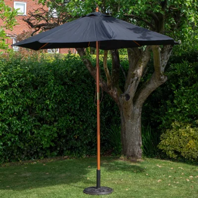 The Range Samuel Alexander 2.7m Outdoor Wooden Garden Parasol Sun Shade with Carry Bag in Black - Black