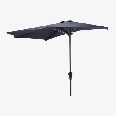 The Range 2.7m Half-round Parasol Sunshade - 160gsm Polyester Dark Grey  - Black