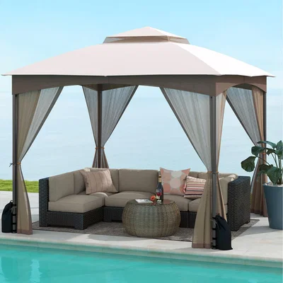 The Range Patio Gazebo with Netting Walls - Brown