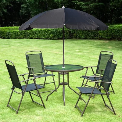 The Range Garden Textilene Chairs Plus Table and Parasol Bistro Set  - Black