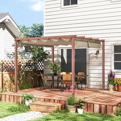 The Range Outsunny 3 x 3(m) Aluminium Pergola with Retractable Roof - Natural