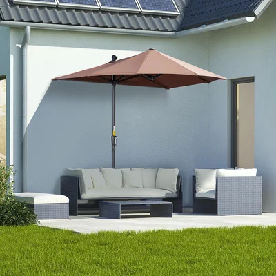 The Range 2m Half Parasol Market Umbrella Garden Balcony Parasol - Brown