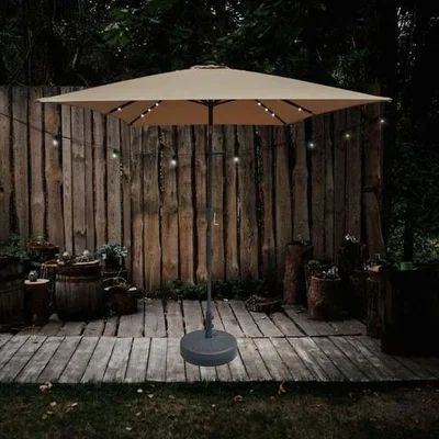 The Range Crank and Tilt 3M Standing Parasol Umbrella with LED Lights - Yellow