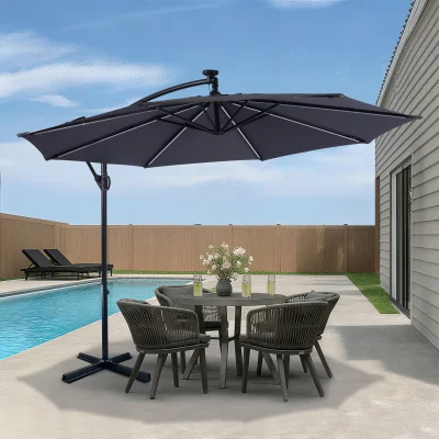 The Range 3m Parasol with Removable LED Lights - Grey