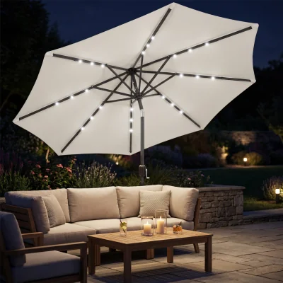 The Range Outsunny 2.6 m Garden Parasol Umbrella with Solar Light - Cream