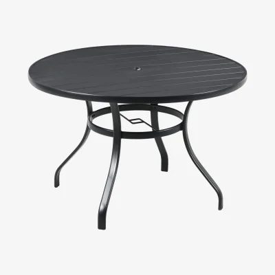 The Range Yomimi 4-Seater Black Round Outdoor Dining Table - Steel, Slatted Top, Parasol Hole